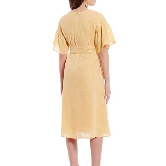 Cremieux Natalia Spring Horizon Gold Ivory Stripe Ruffle Sleeve Midi Dress Small - Picture 2 of 6